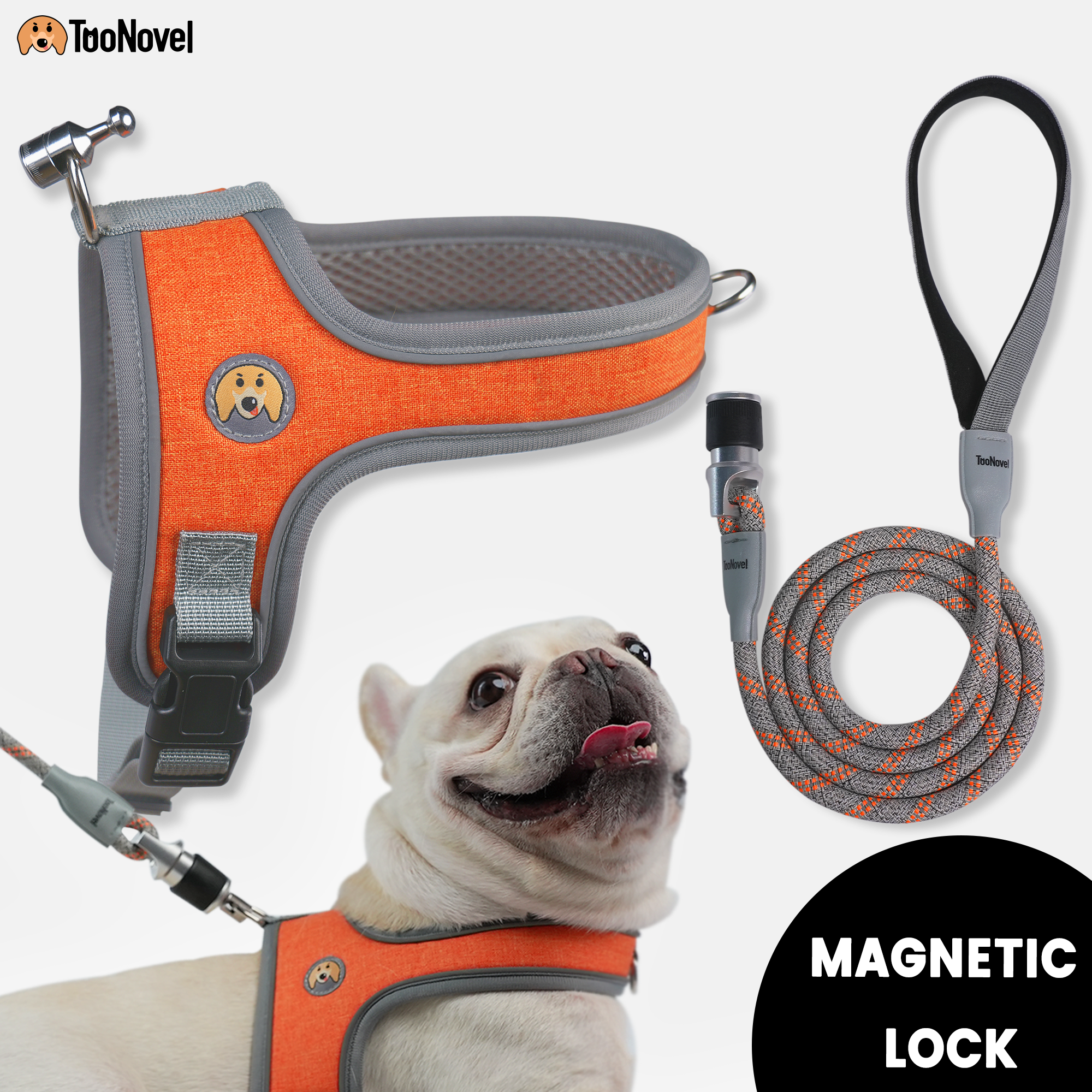 Too Novel Magnetic Dog Leashes Set,Dog Magnetic Harness Set,Adjustable Pet Leash For Outdoor Walking,Dog Leash With Magnetic Clips,Dog Leash with Harness，Free Harness, Magnetic Dog Harness Leash Set